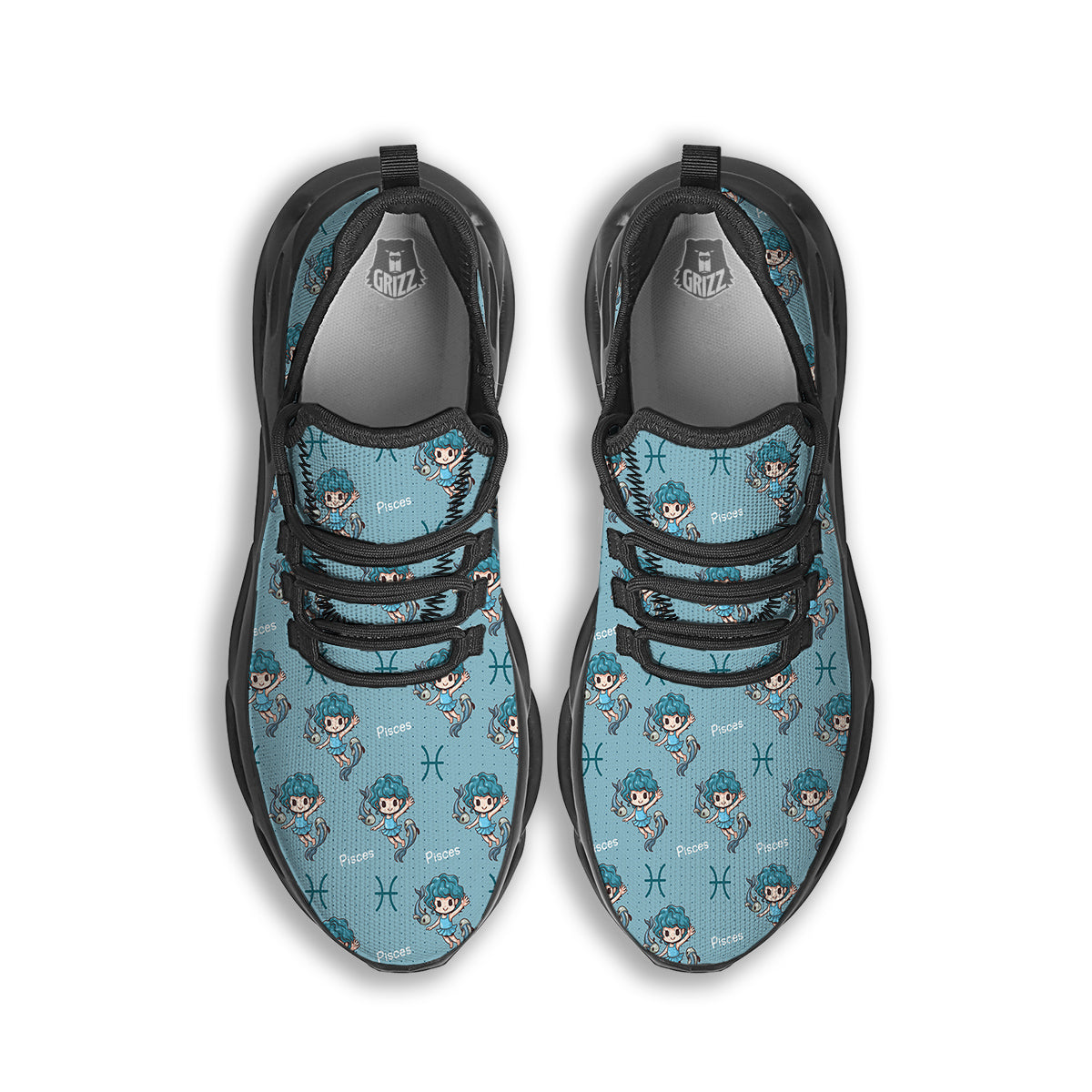 Pisces Cute Cartoon Print Pattern Black Running Shoes-grizzshop