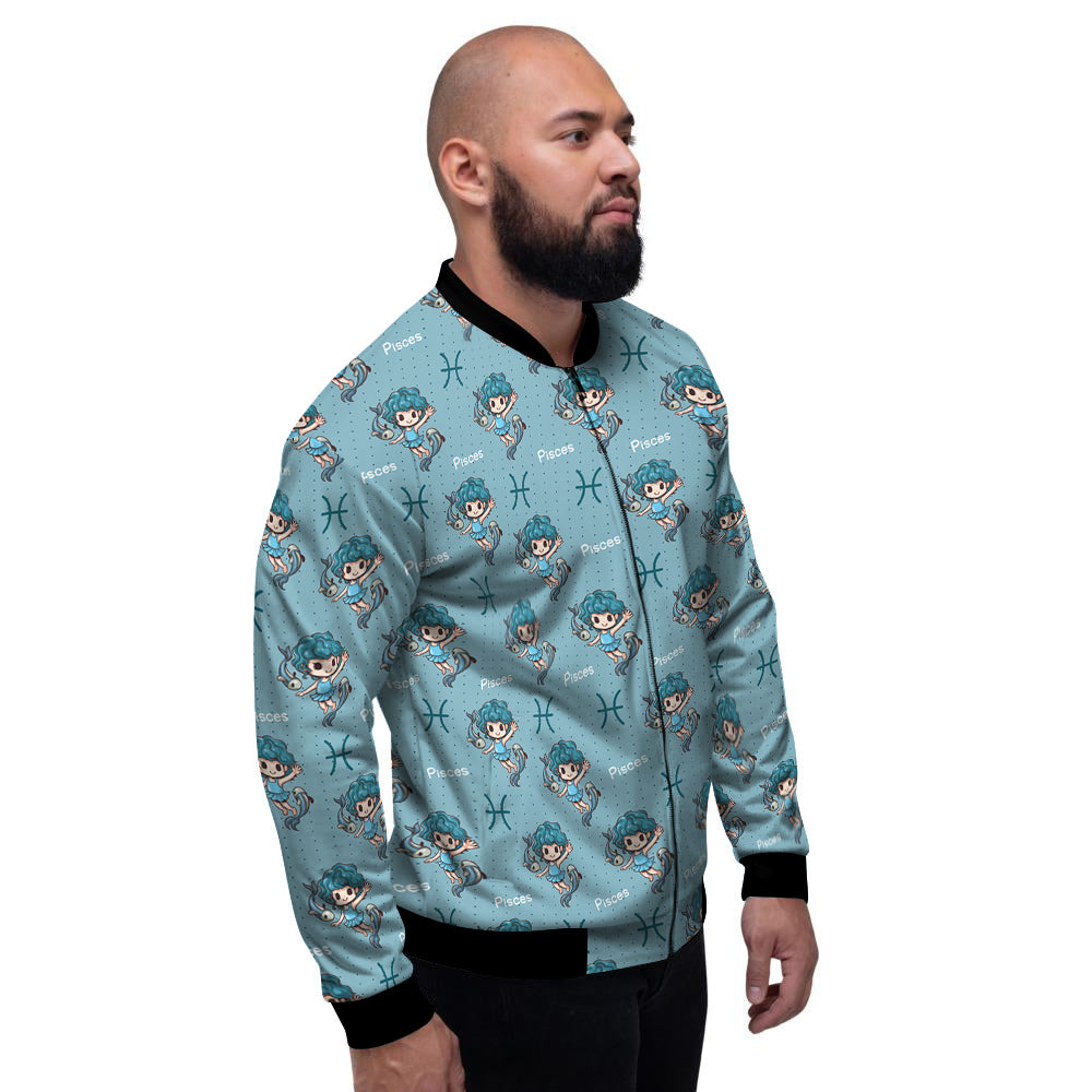 Pisces Cute Cartoon Print Pattern Men's Bomber Jacket-grizzshop