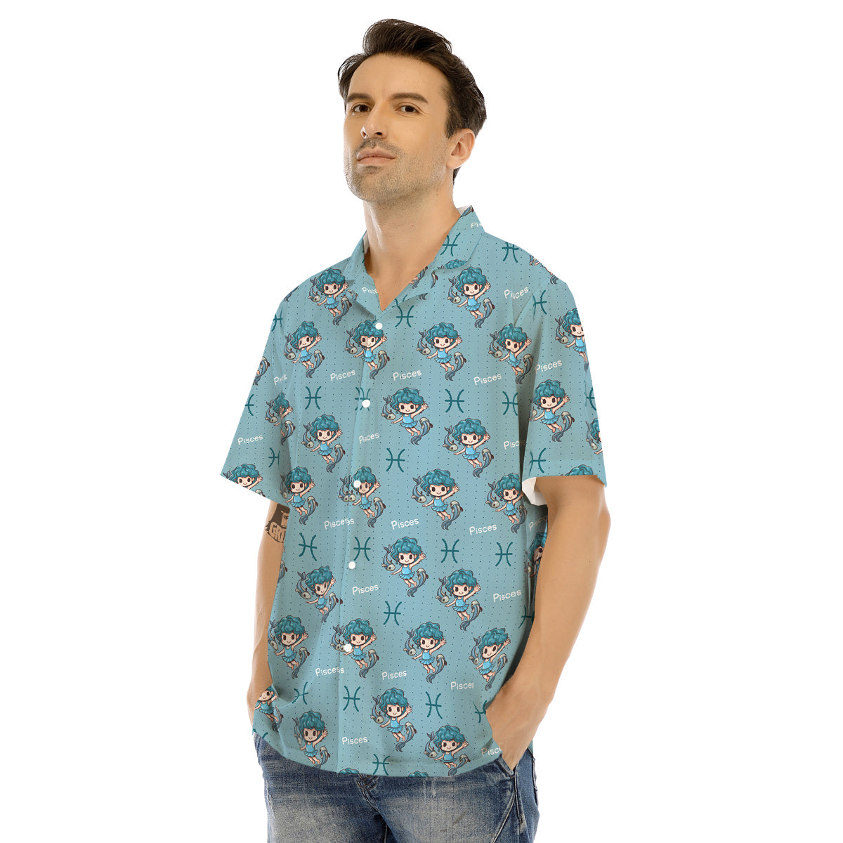 Pisces Cute Cartoon Print Pattern Men's Hawaiian Shirt-grizzshop
