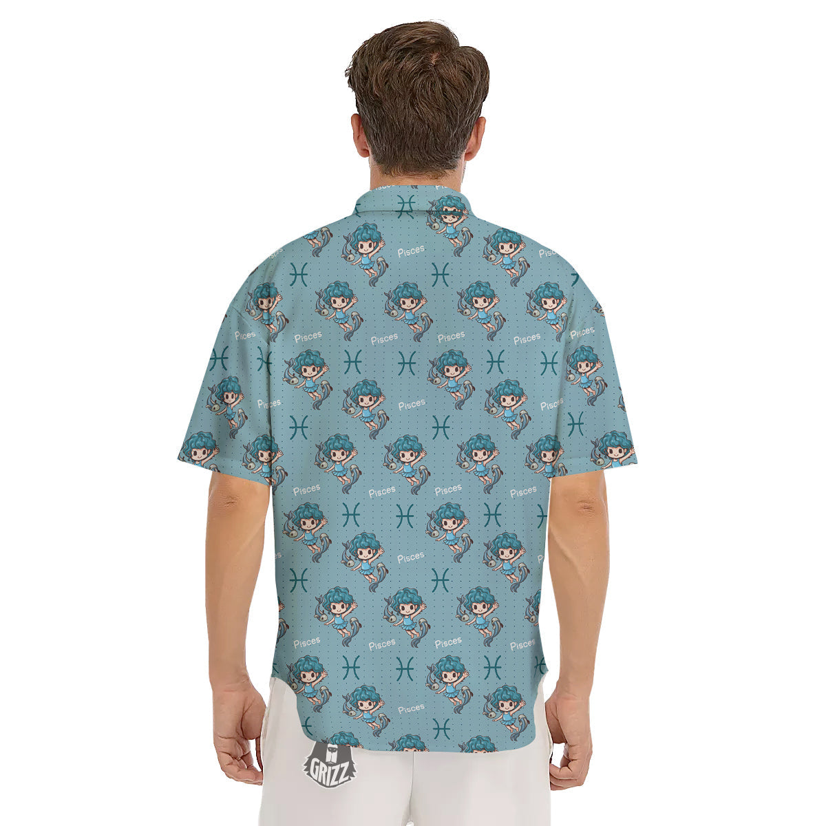 Pisces Cute Cartoon Print Pattern Men's Short Sleeve Shirts-grizzshop