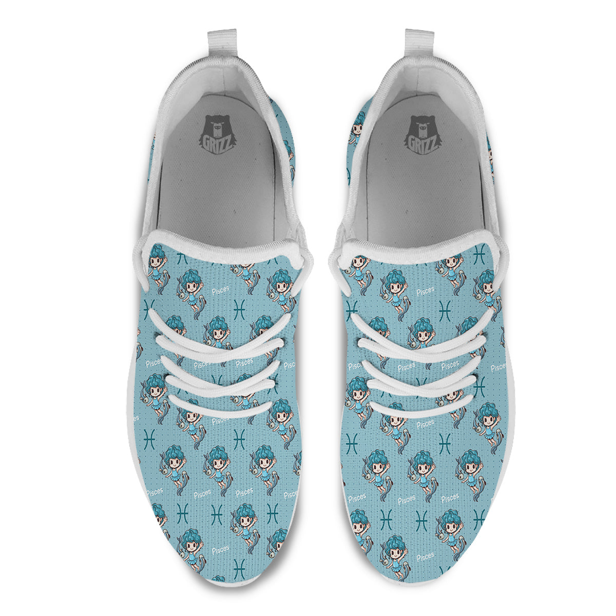 Pisces Cute Cartoon Print Pattern White Athletic Shoes-grizzshop
