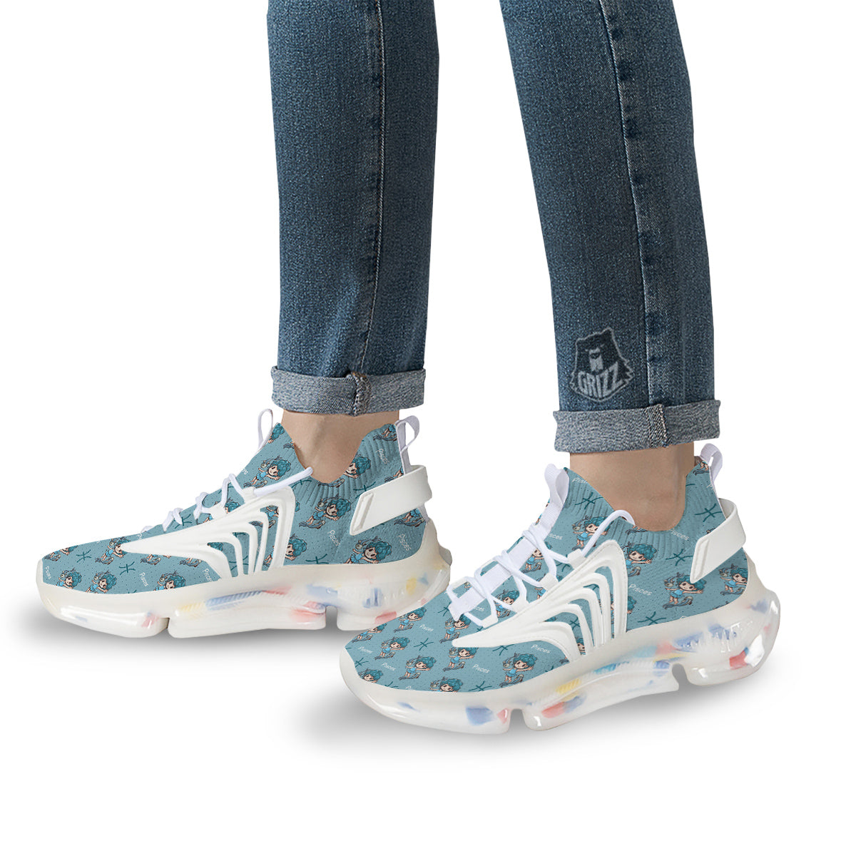 Pisces Cute Cartoon Print Pattern White Gym Shoes-grizzshop