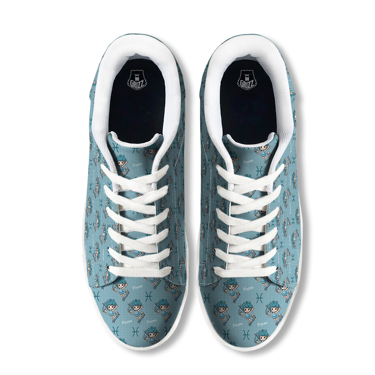 Pisces Cute Cartoon Print Pattern White Low Top Sneakers-grizzshop