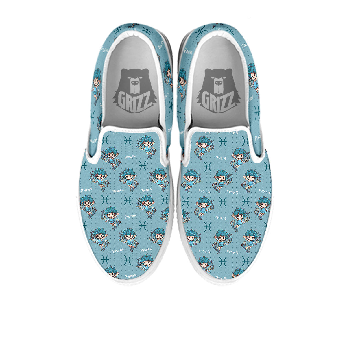 Pisces Cute Cartoon Print Pattern White Slip On Shoes-grizzshop
