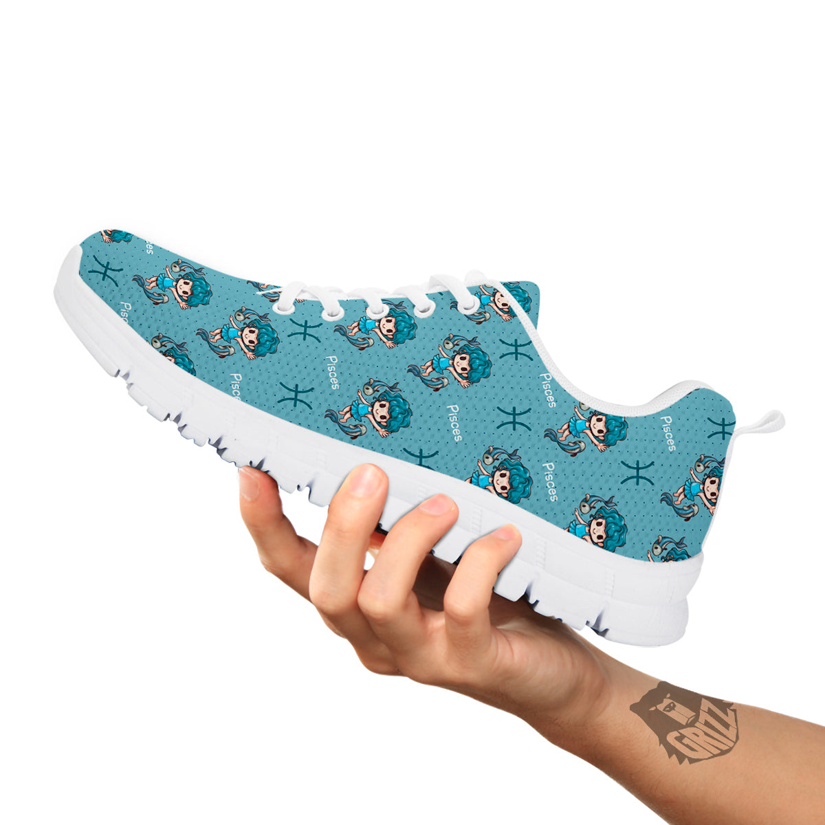 Pisces Cute Cartoon Print Pattern White Sneaker-grizzshop