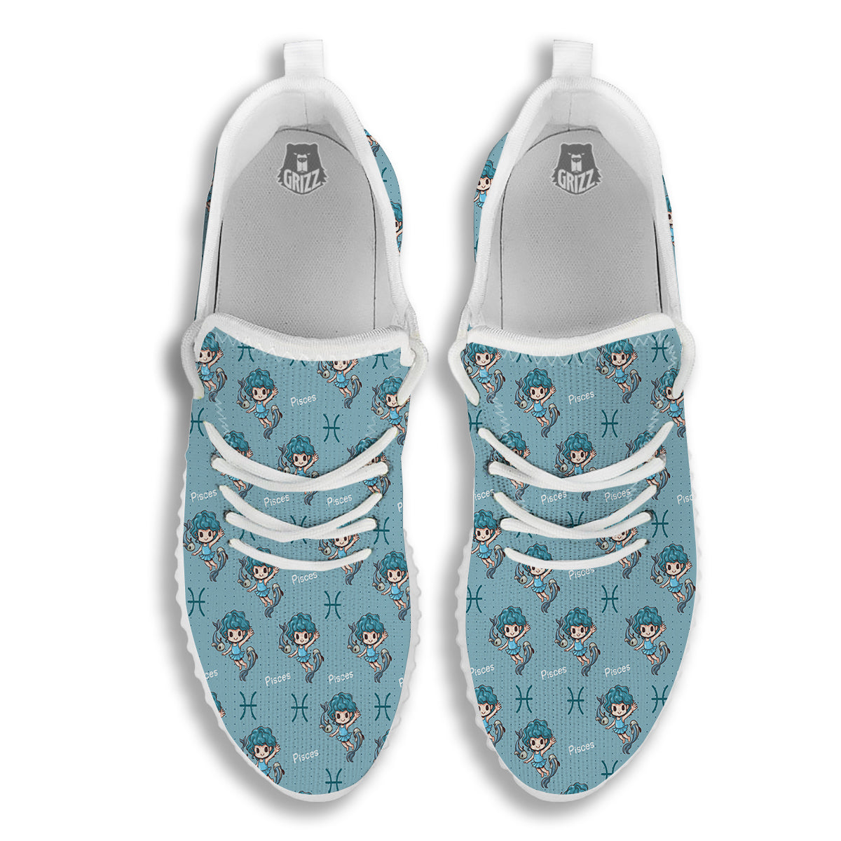 Pisces Cute Cartoon Print Pattern White Walking Shoes-grizzshop