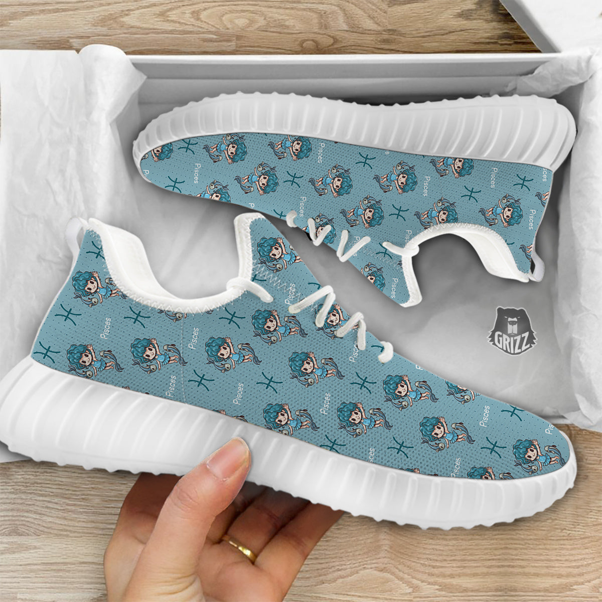 Pisces Cute Cartoon Print Pattern White Walking Shoes-grizzshop