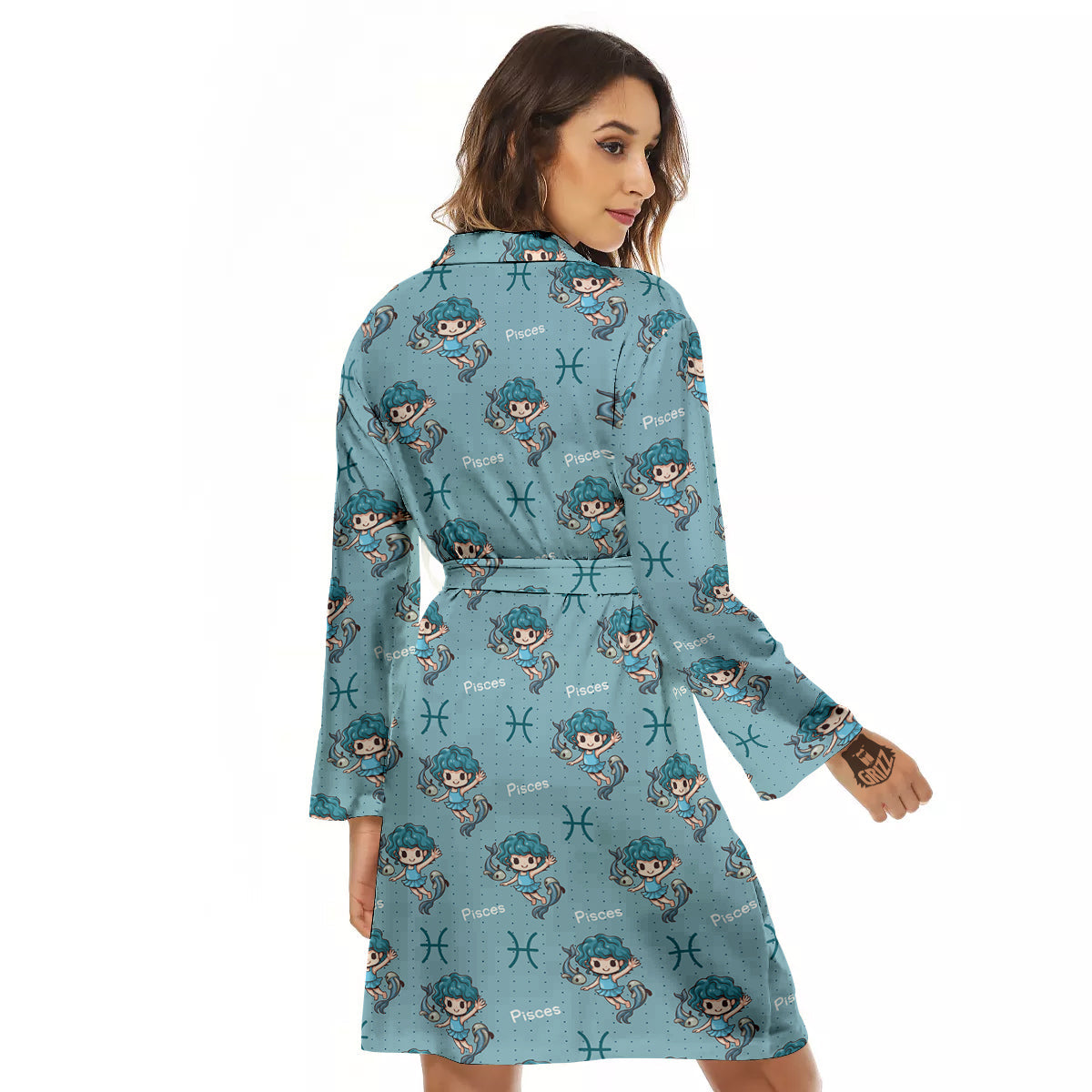 Pisces Cute Cartoon Print Pattern Women's Robe-grizzshop