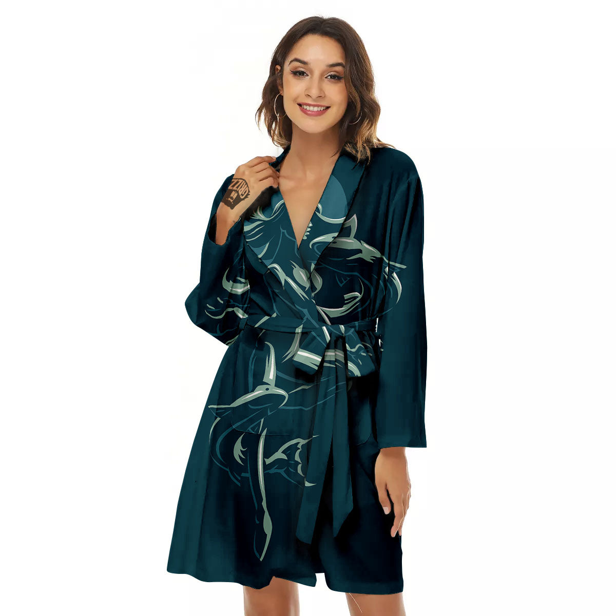 Pisces Sign Astrology Print Women's Robe-grizzshop