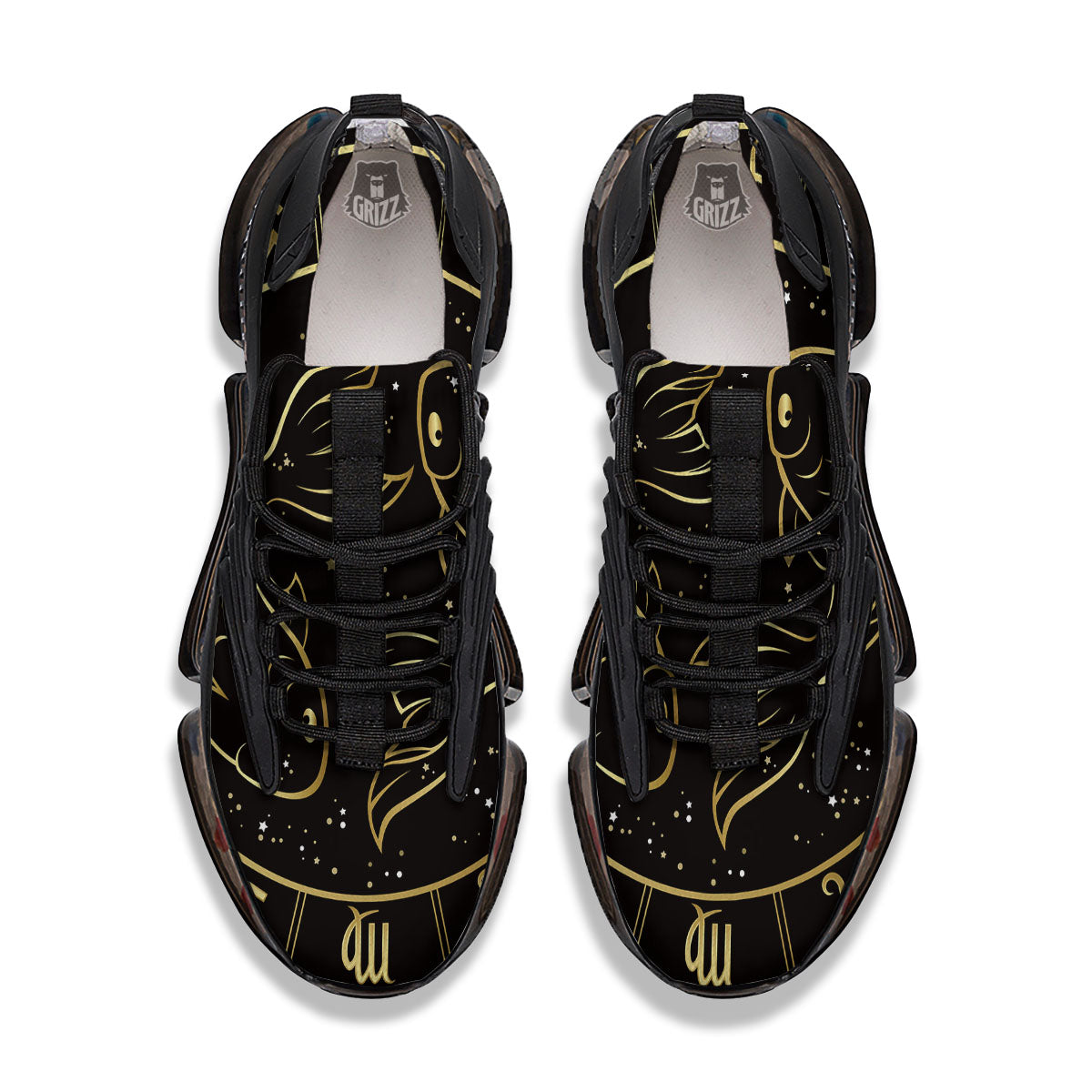 Pisces Sign Black And Gold Print Black Gym Shoes-grizzshop