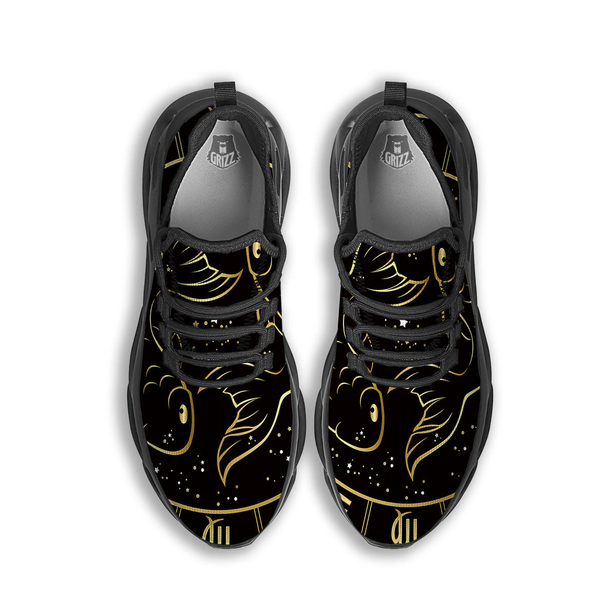 Pisces Sign Black And Gold Print Black Running Shoes-grizzshop