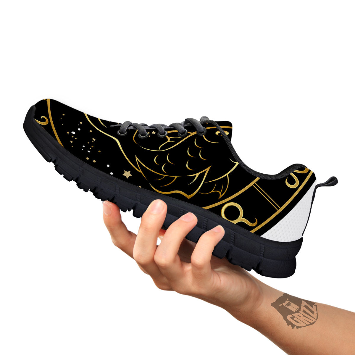 Pisces Sign Black And Gold Print Black Sneaker-grizzshop