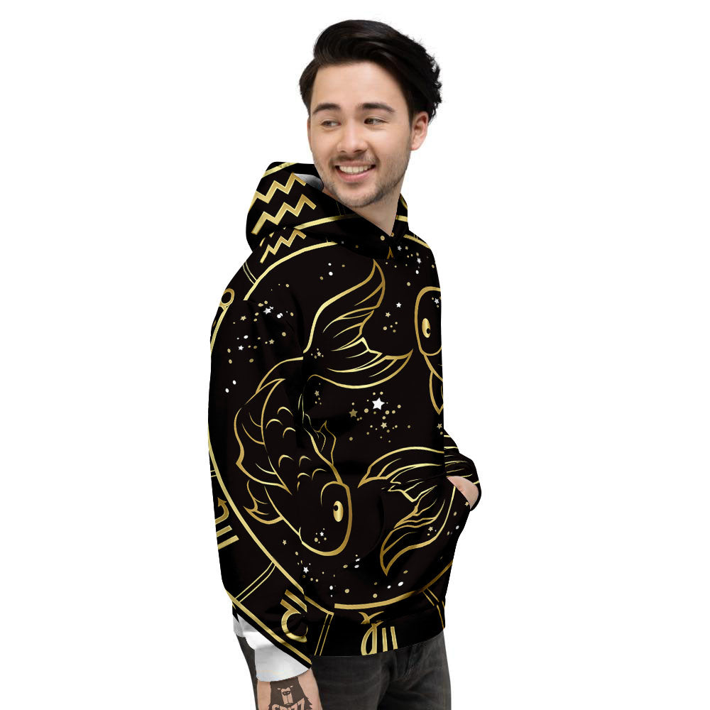 Pisces Sign Black And Gold Print Men's Hoodie-grizzshop