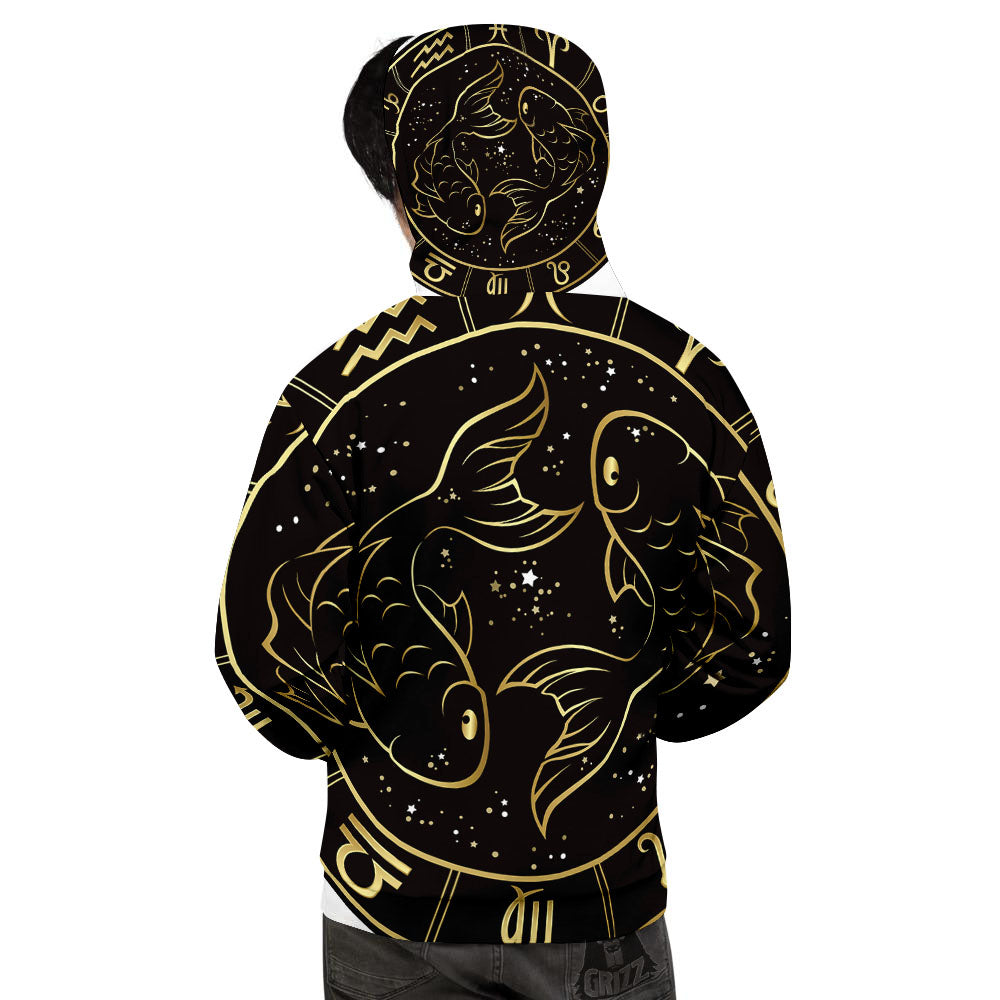 Pisces Sign Black And Gold Print Men's Hoodie-grizzshop