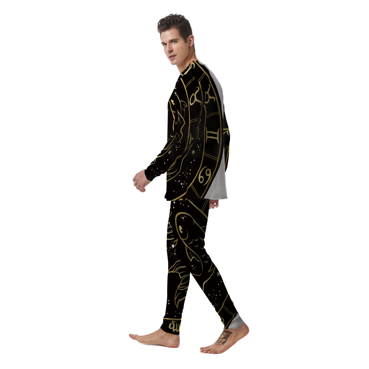 Pisces Sign Black And Gold Print Men's Pajamas-grizzshop