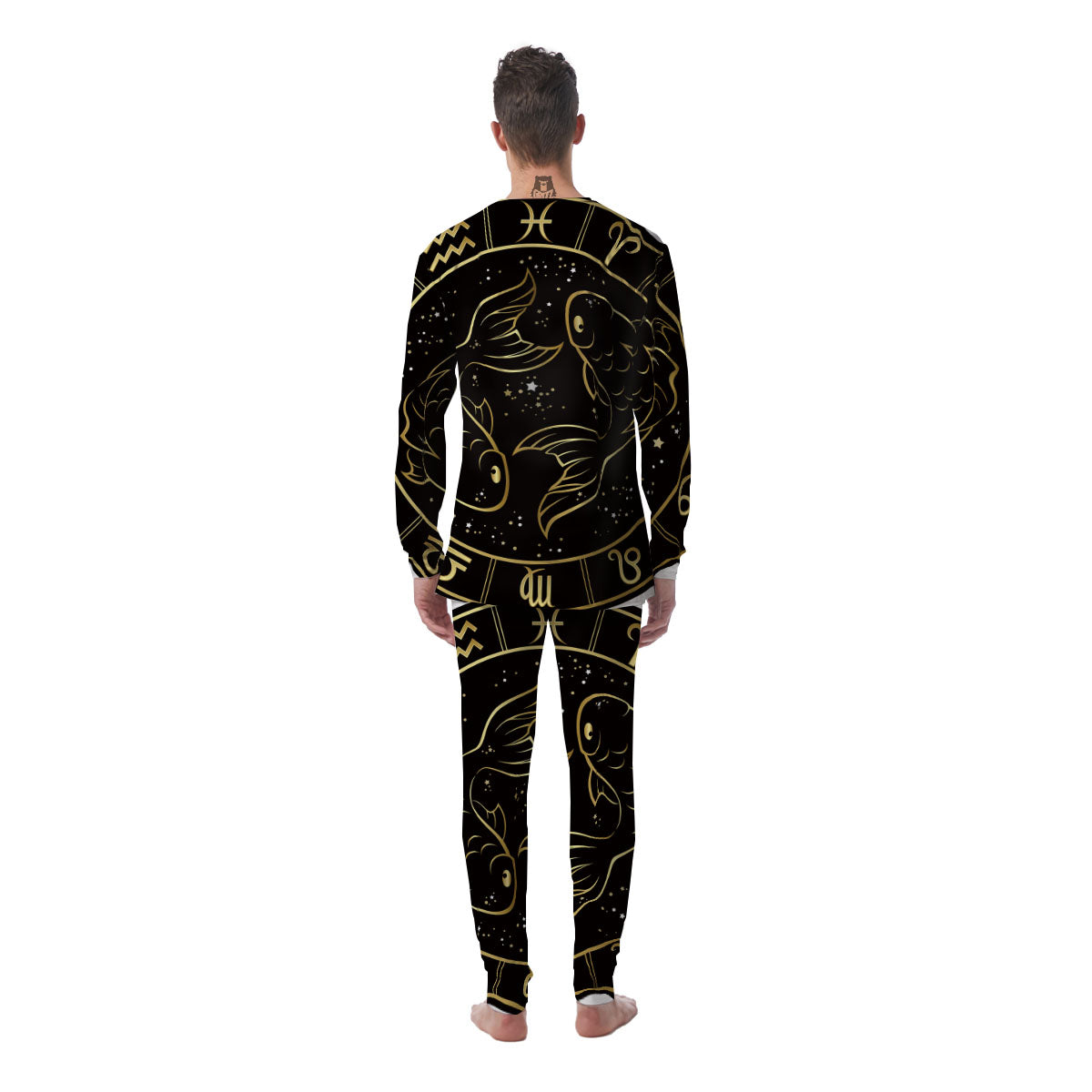 Pisces Sign Black And Gold Print Men's Pajamas-grizzshop