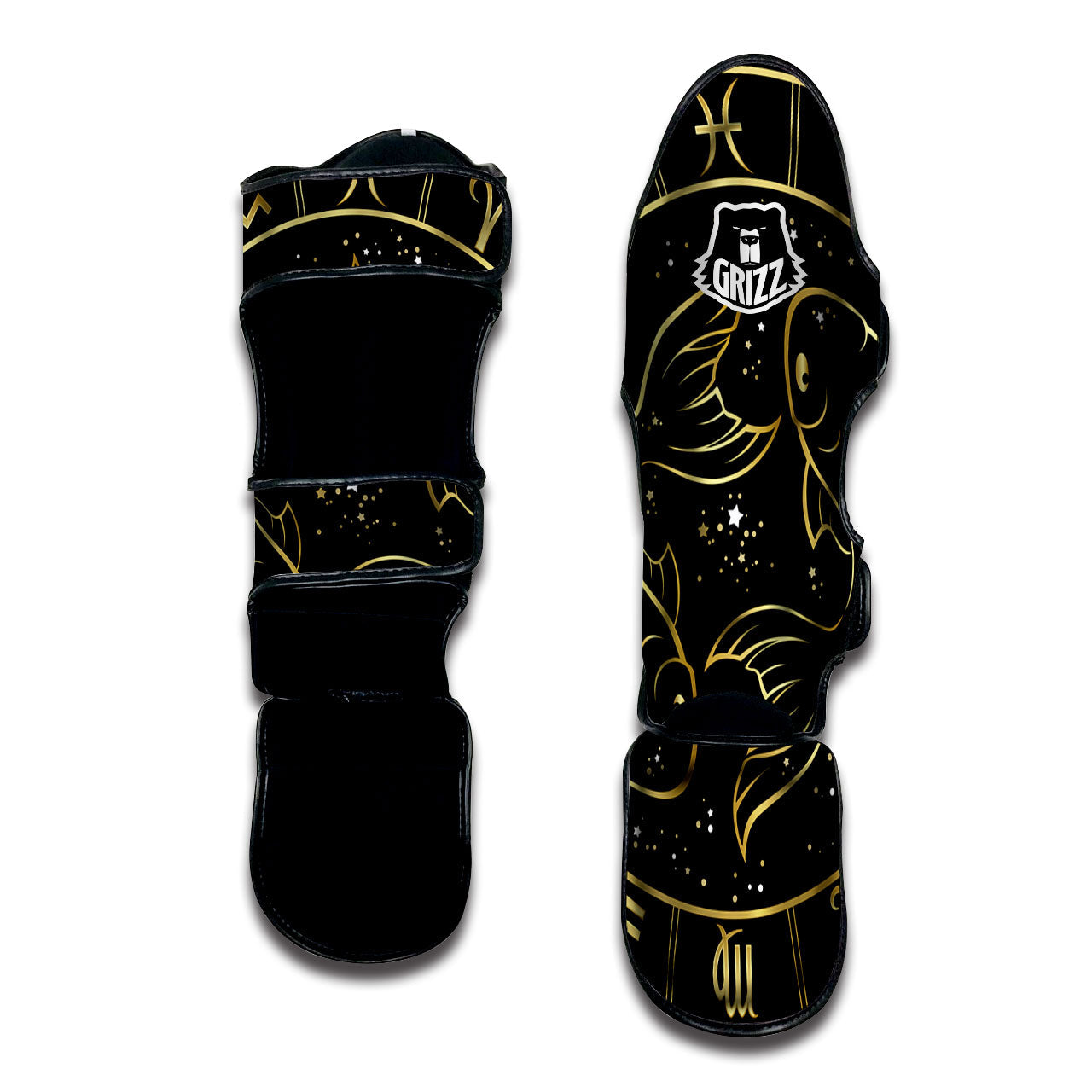 Pisces Sign Black And Gold Print Muay Thai Shin Guards-grizzshop