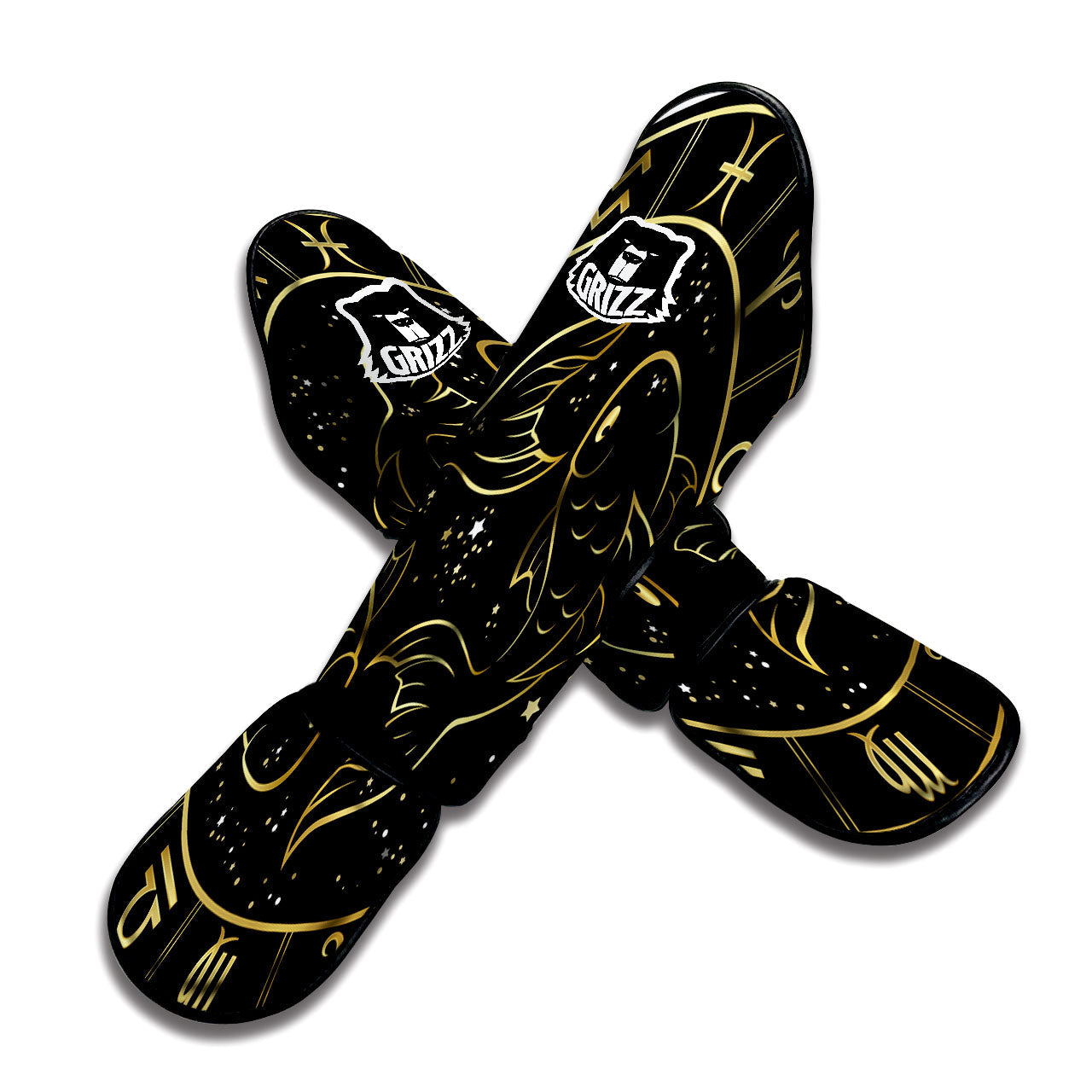 Pisces Sign Black And Gold Print Muay Thai Shin Guards-grizzshop