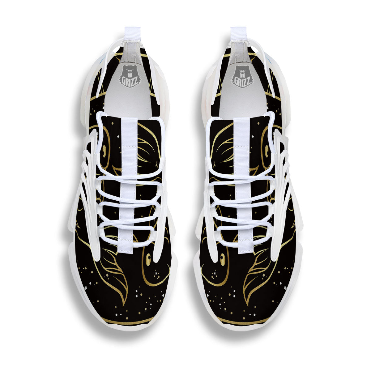 Pisces Sign Black And Gold Print White Gym Shoes-grizzshop