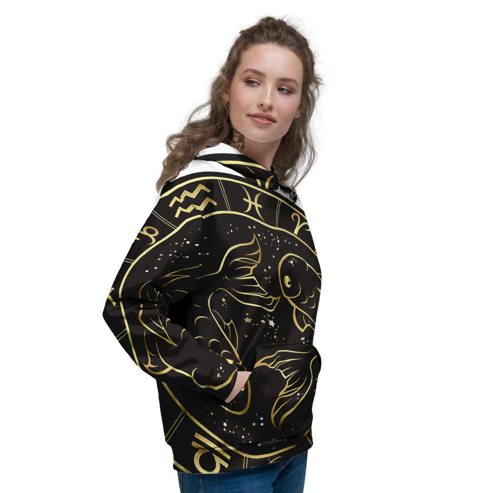 Pisces Sign Black And Gold Print Women's Hoodie-grizzshop