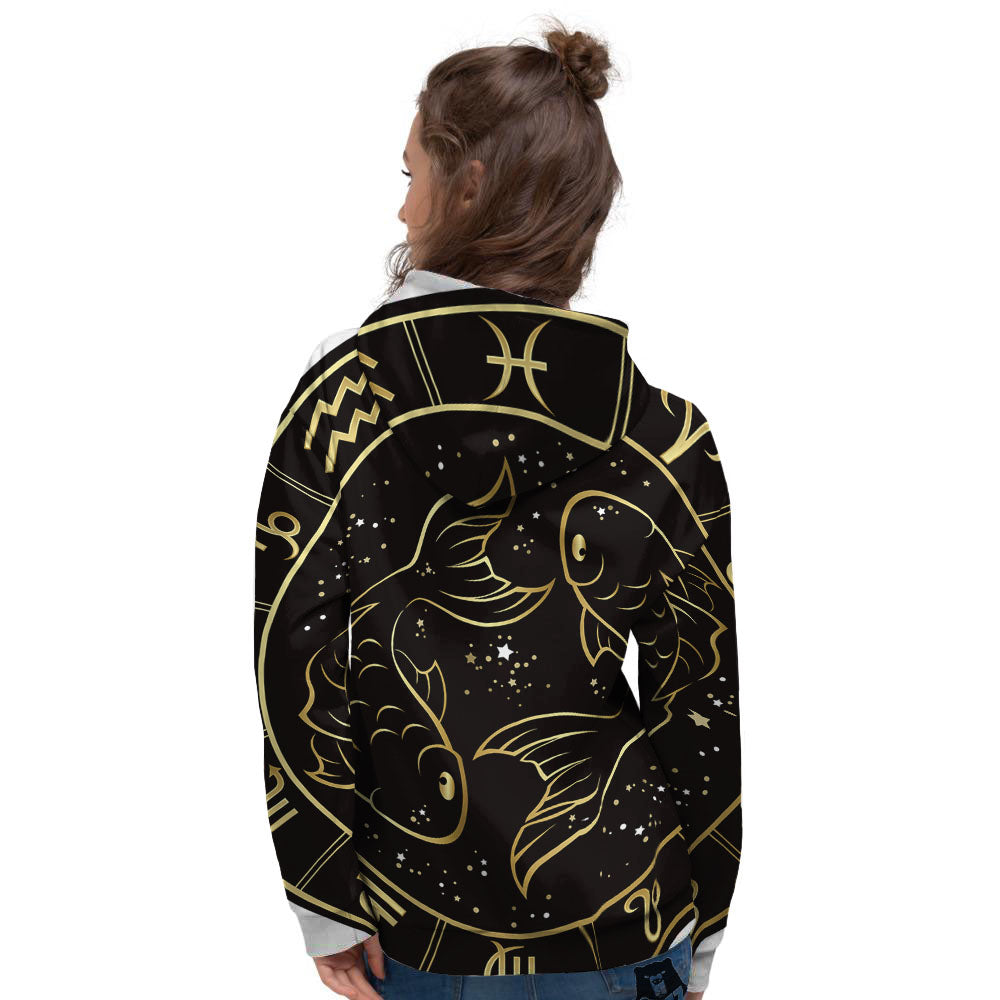Pisces Sign Black And Gold Print Women's Hoodie-grizzshop