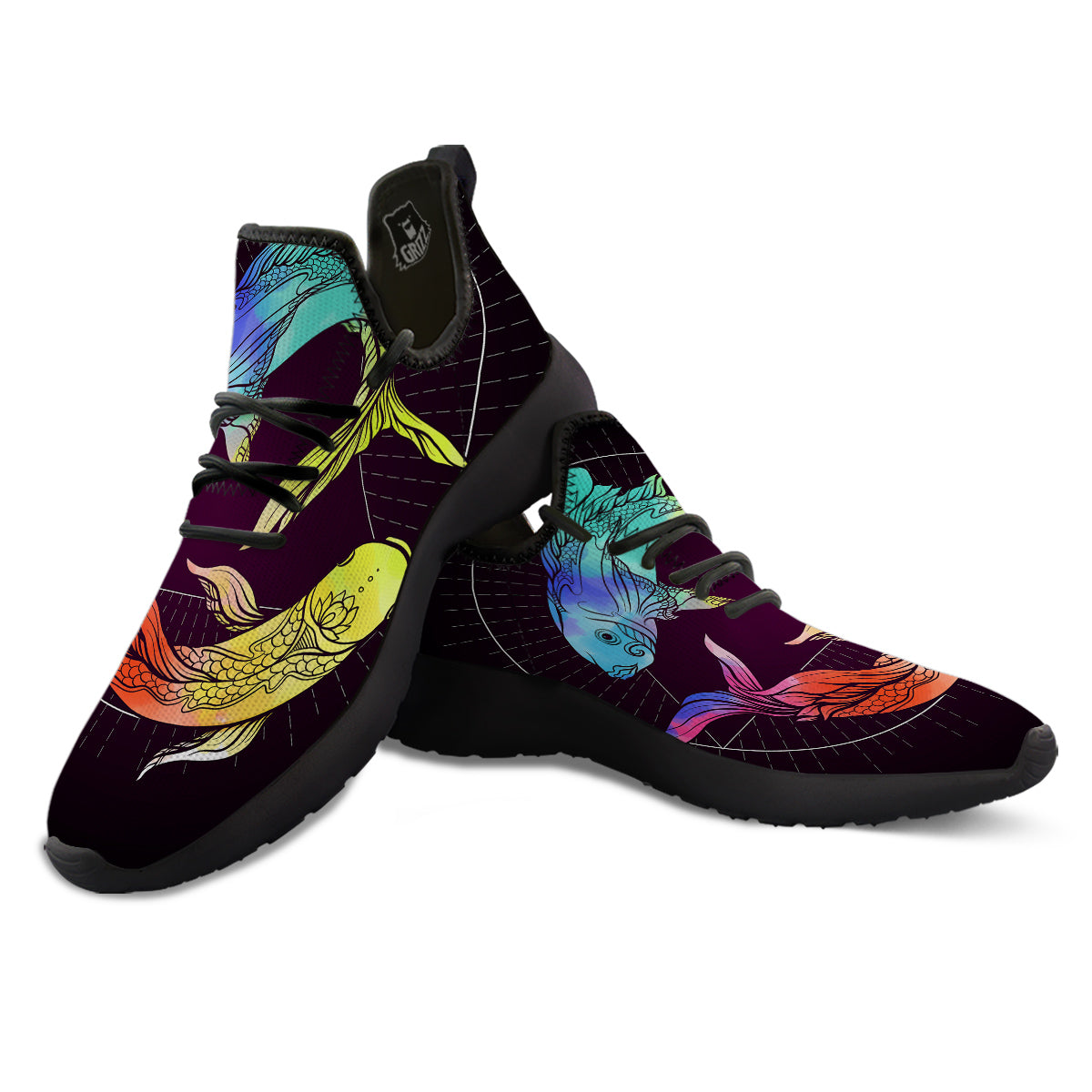 Pisces Sign Colorful Print Black Athletic Shoes-grizzshop