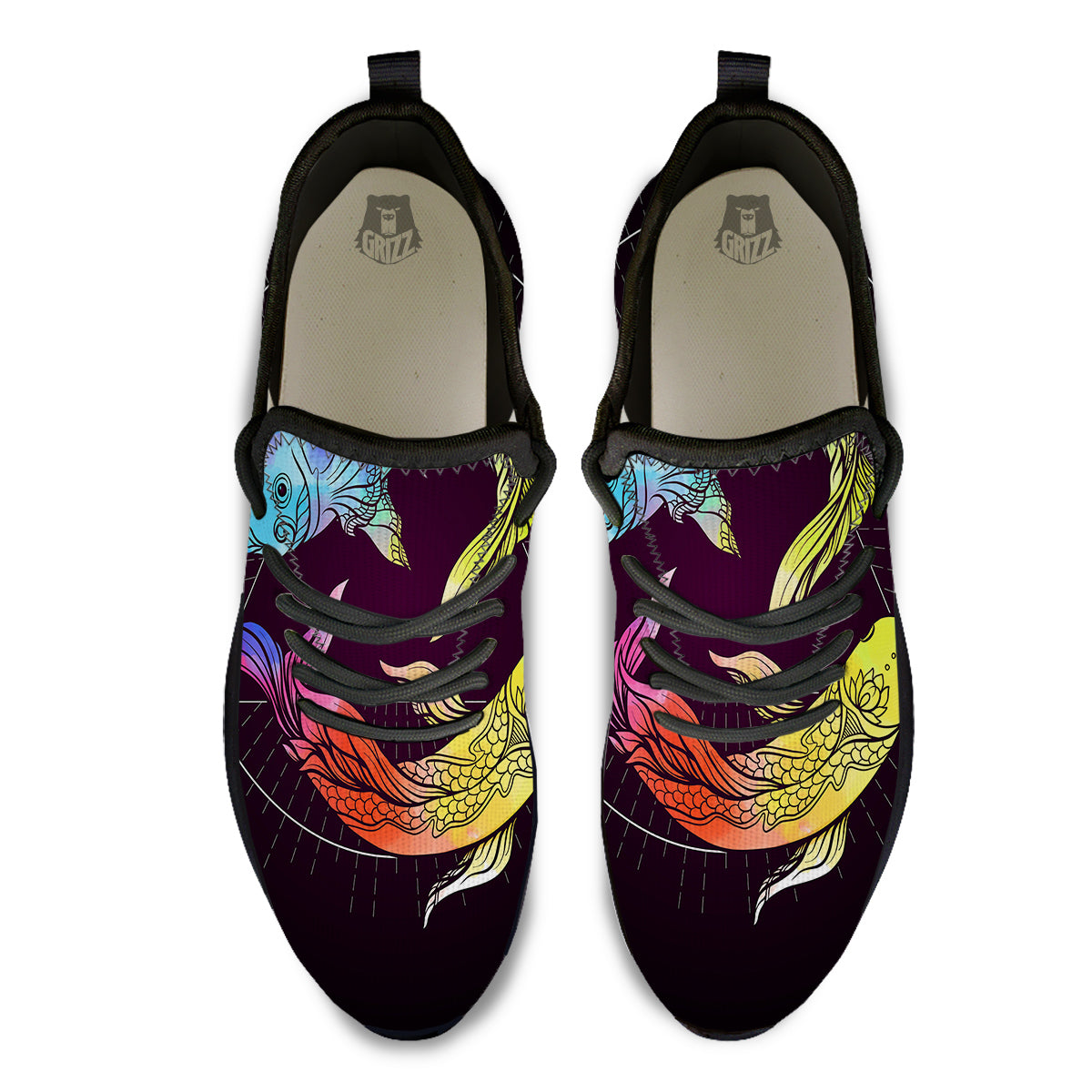 Pisces Sign Colorful Print Black Athletic Shoes-grizzshop