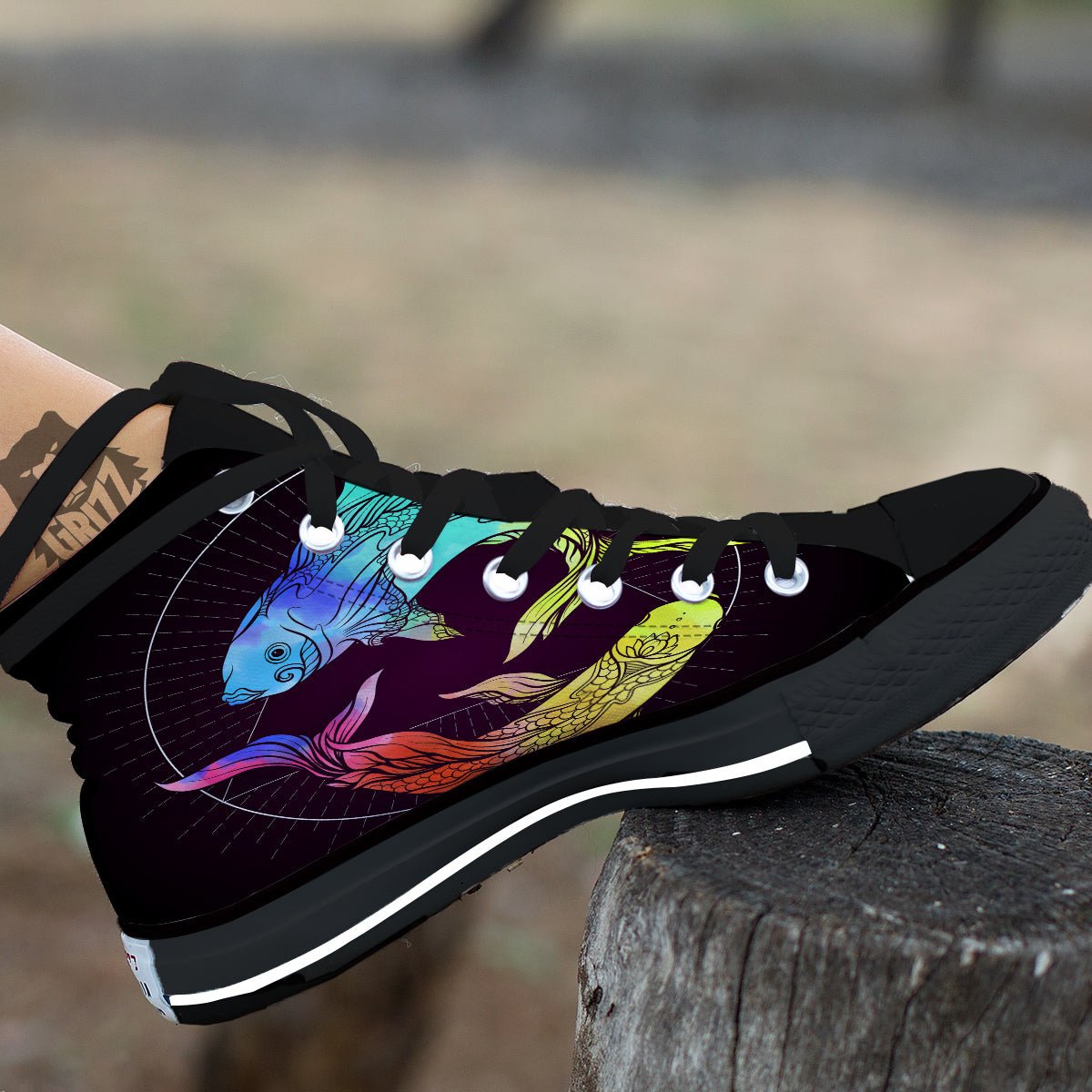 Pisces Sign Colorful Print Black High Top Shoes-grizzshop