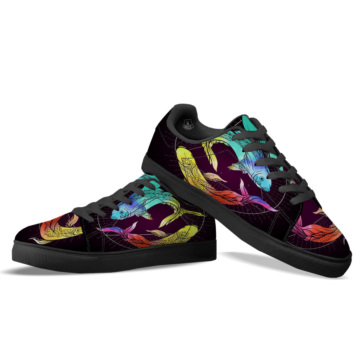 Pisces Sign Colorful Print Black Low Top Sneakers-grizzshop