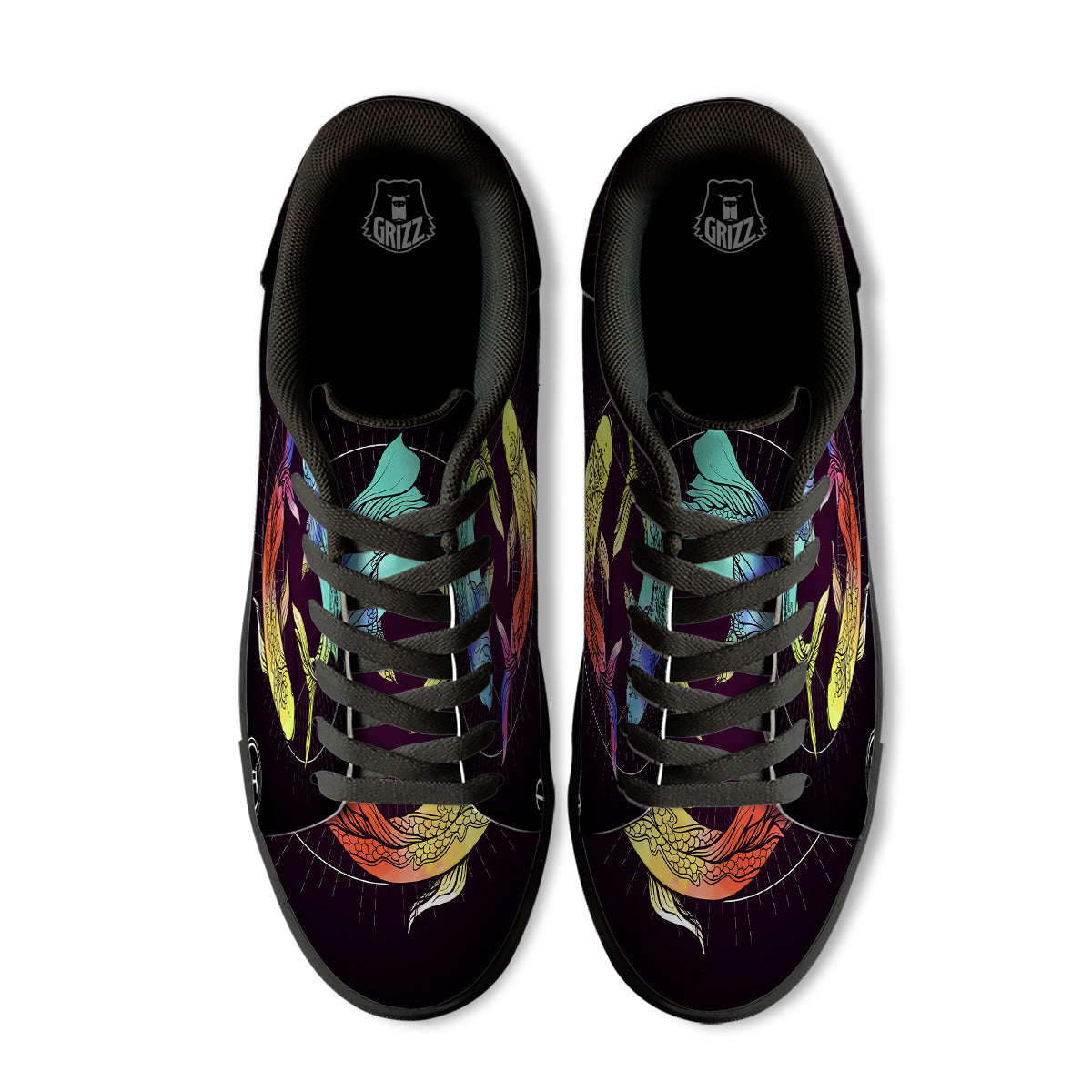 Pisces Sign Colorful Print Black Low Top Sneakers-grizzshop