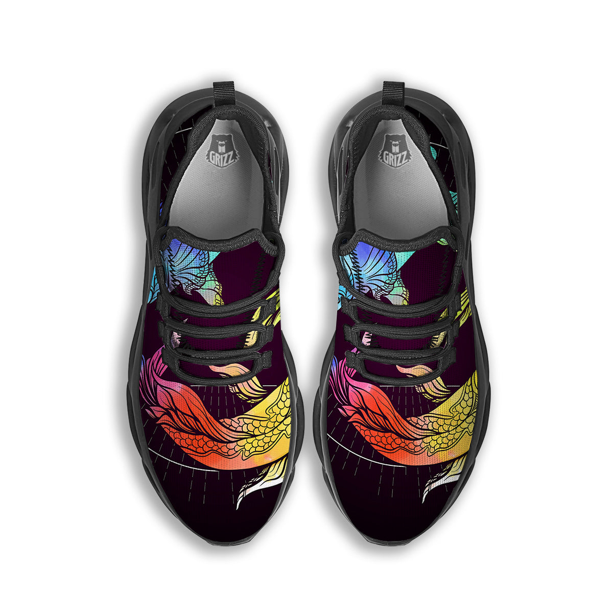 Pisces Sign Colorful Print Black Running Shoes-grizzshop