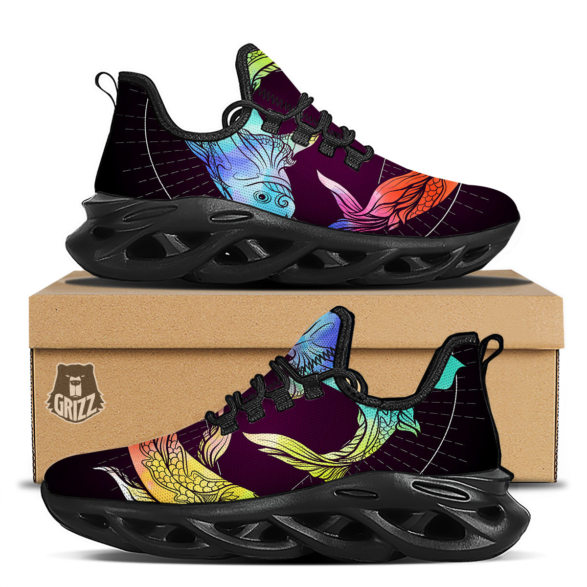 Pisces Sign Colorful Print Black Running Shoes-grizzshop