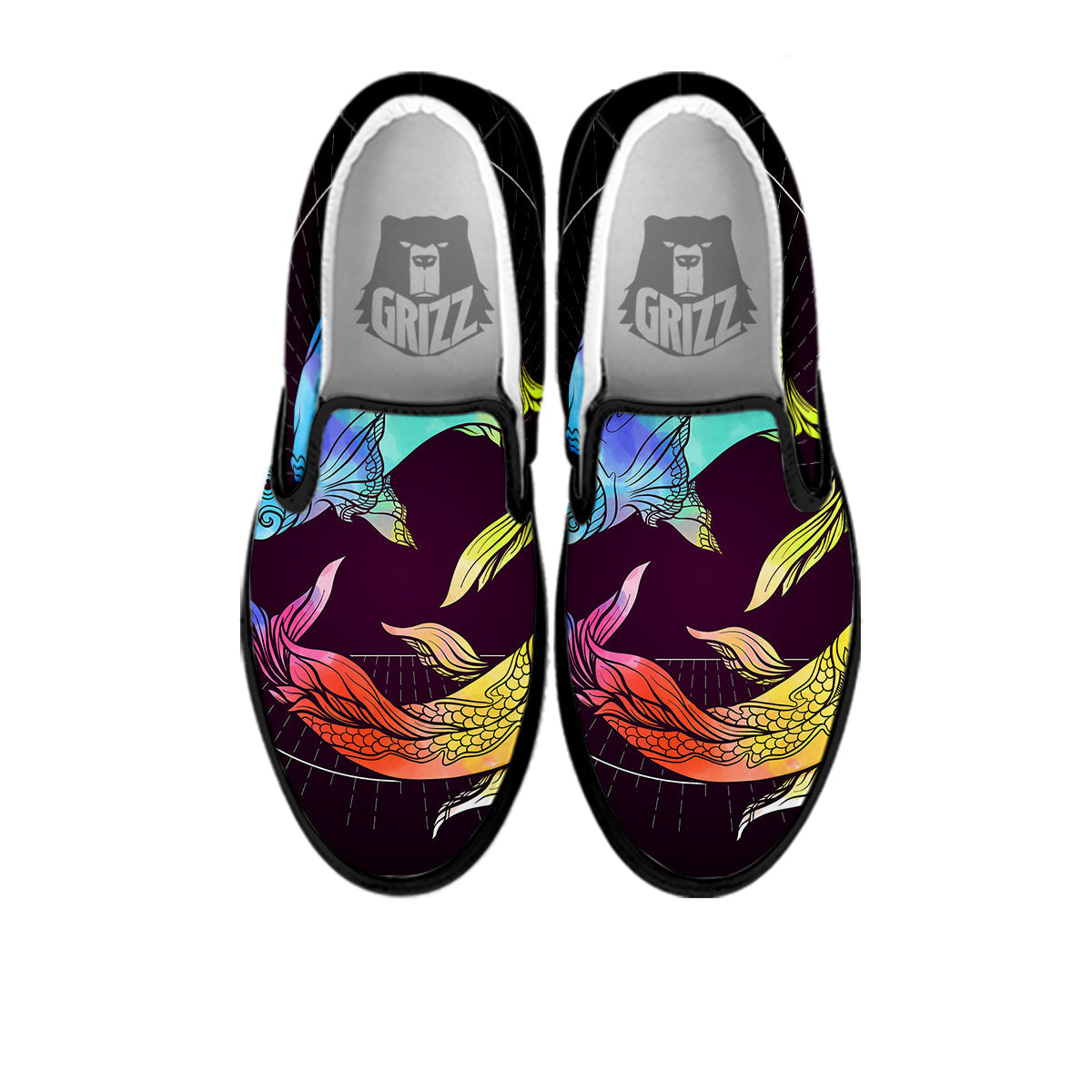 Pisces Sign Colorful Print Black Slip On Shoes-grizzshop