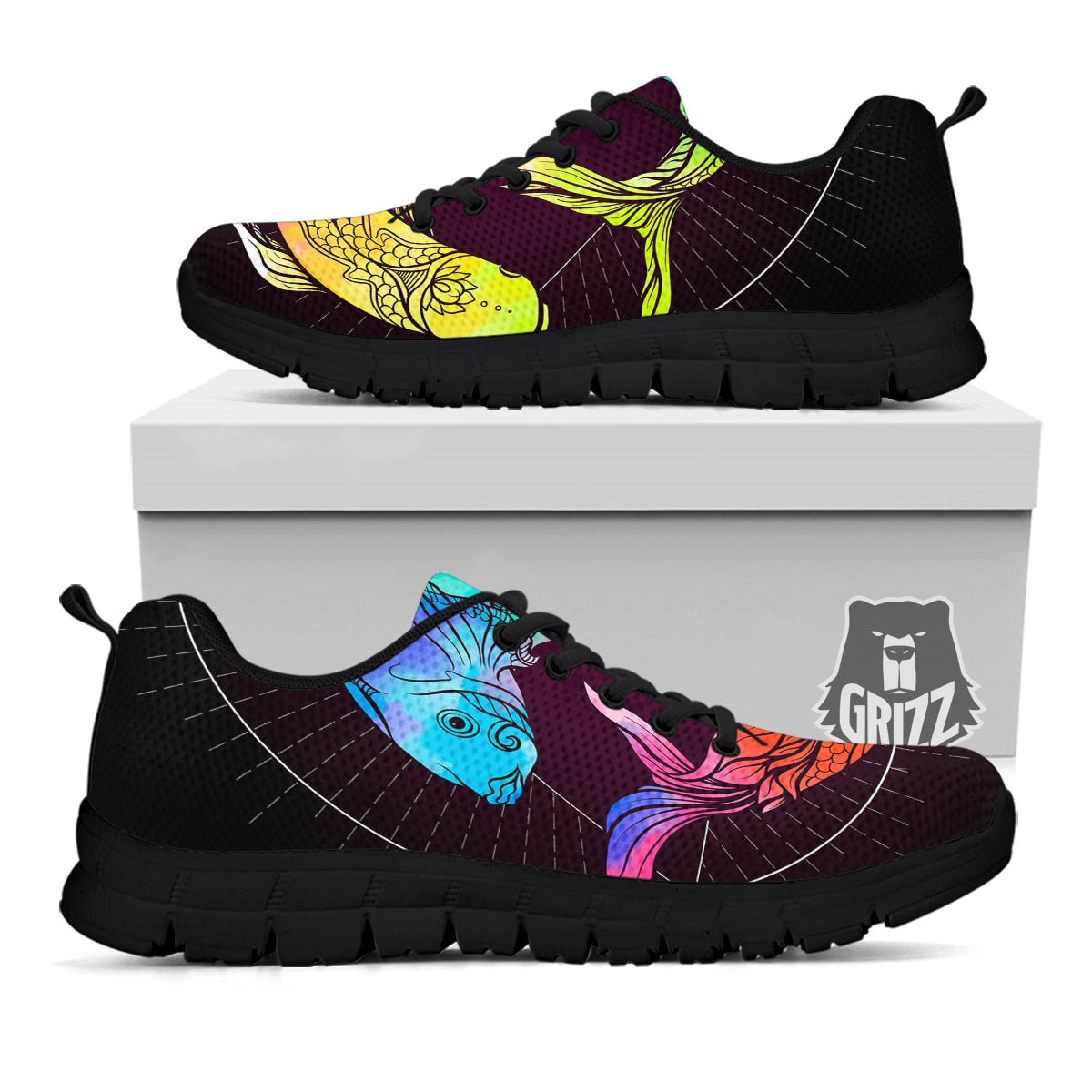 Pisces Sign Colorful Print Black Sneaker-grizzshop