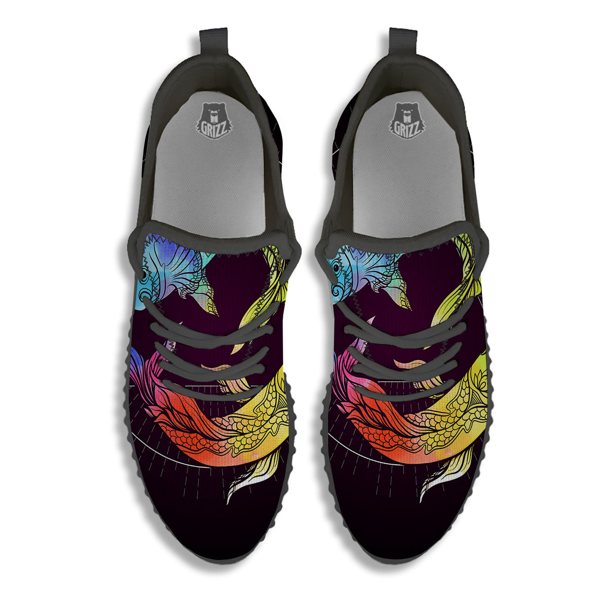 Pisces Sign Colorful Print Black Walking Shoes-grizzshop