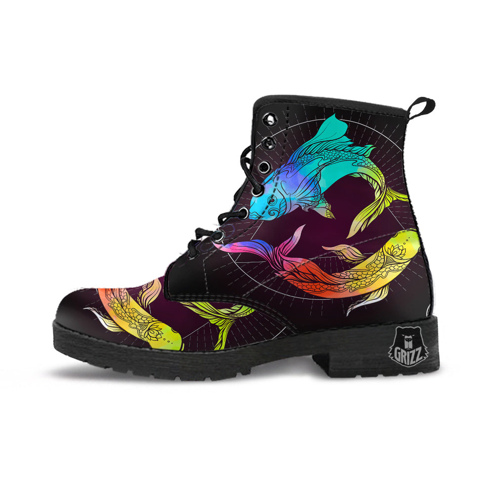 Pisces Sign Colorful Print Leather Boots-grizzshop