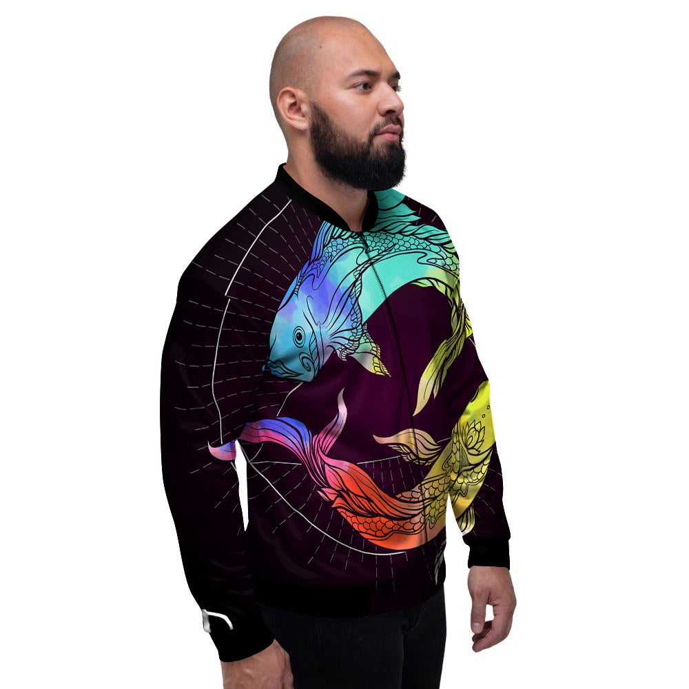 Pisces Sign Colorful Print Men's Bomber Jacket-grizzshop