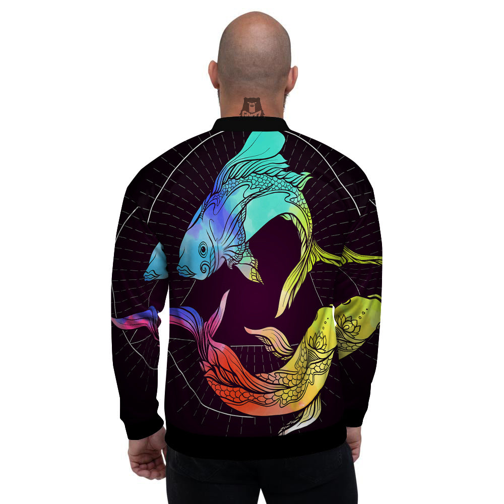 Pisces Sign Colorful Print Men's Bomber Jacket-grizzshop