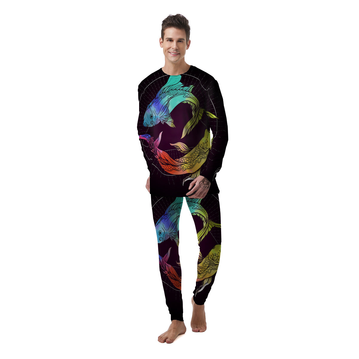 Pisces Sign Colorful Print Men's Pajamas-grizzshop