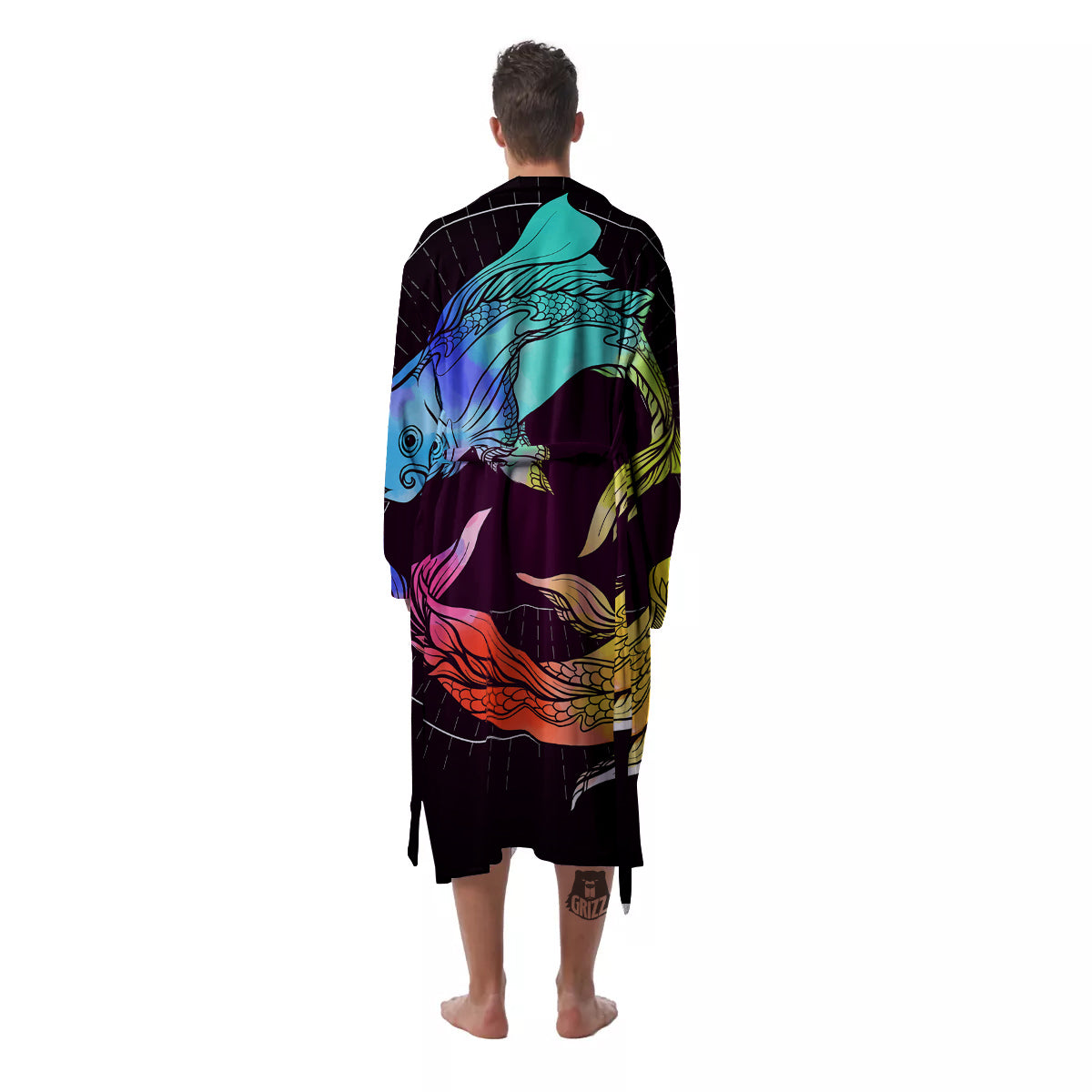 Pisces Sign Colorful Print Men's Robe-grizzshop