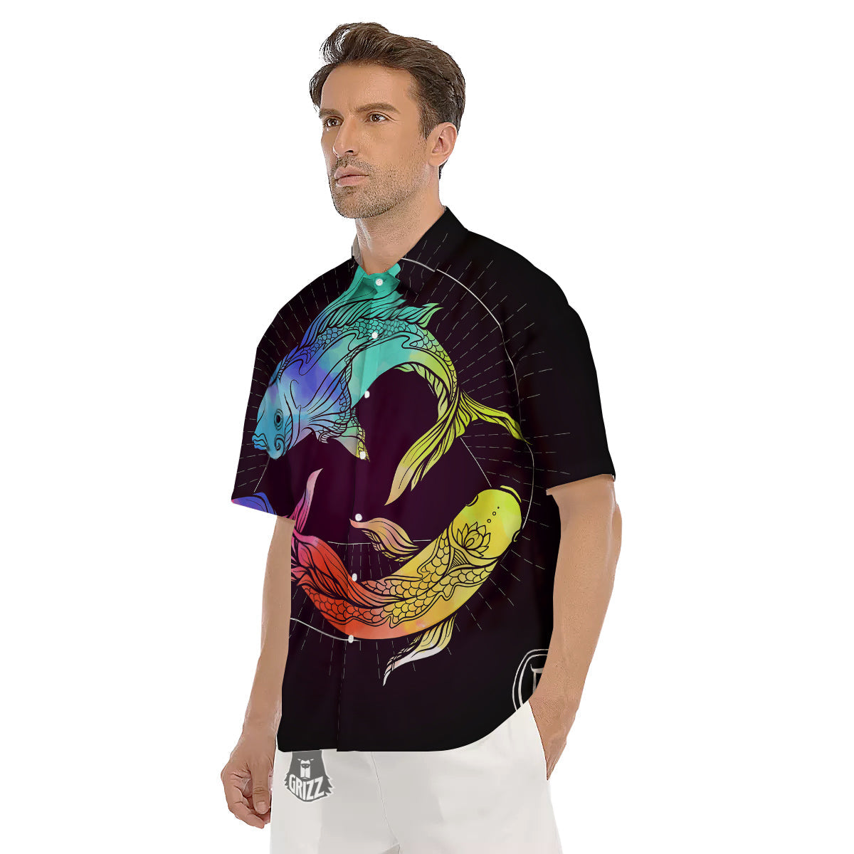 Pisces Sign Colorful Print Men's Short Sleeve Shirts-grizzshop
