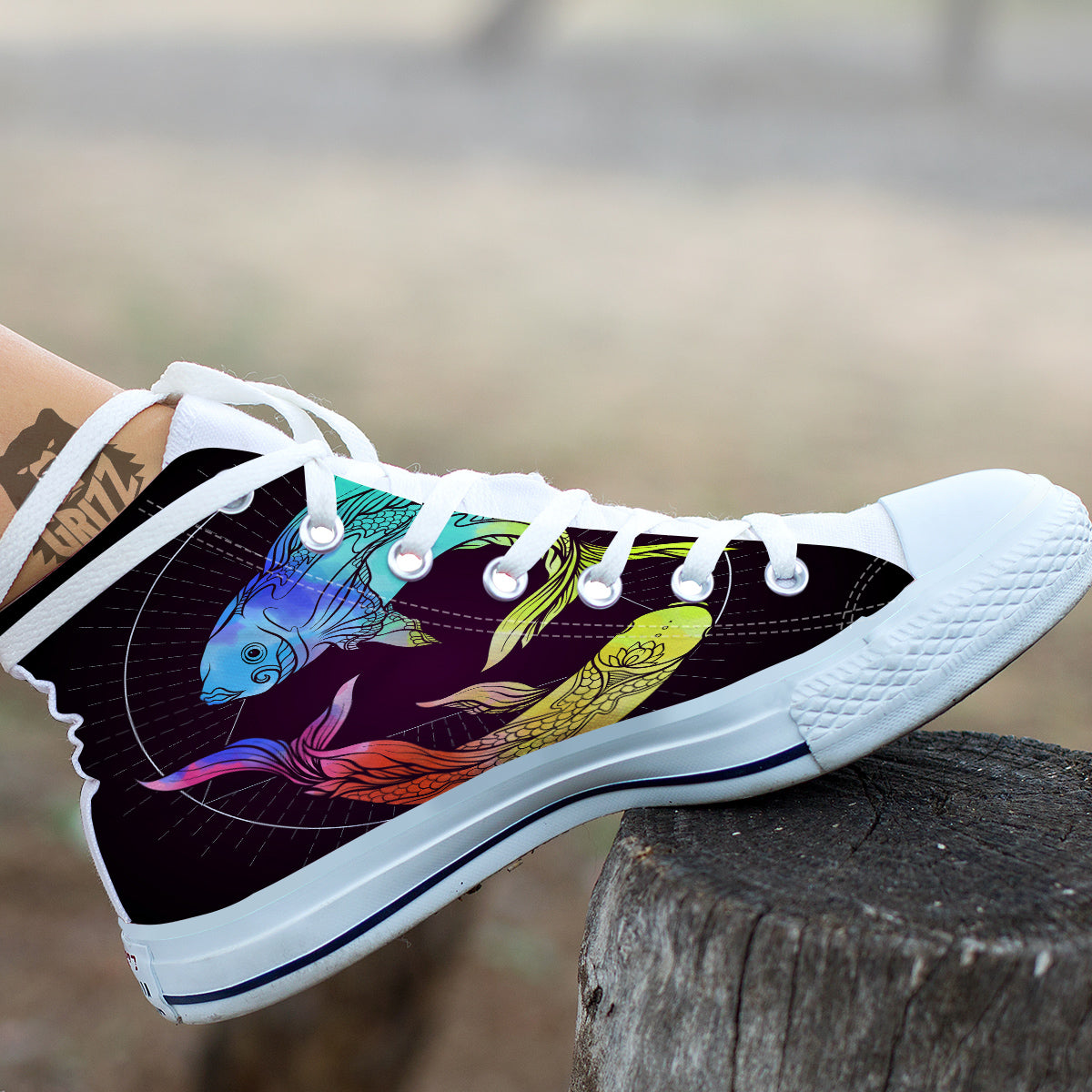 Pisces Sign Colorful Print White High Top Shoes-grizzshop