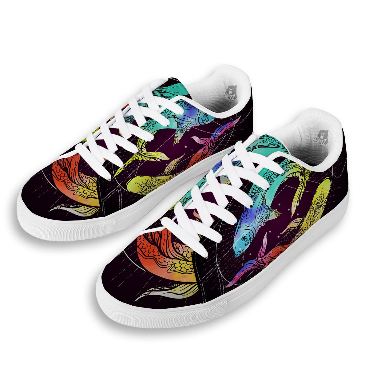 Pisces Sign Colorful Print White Low Top Sneakers-grizzshop