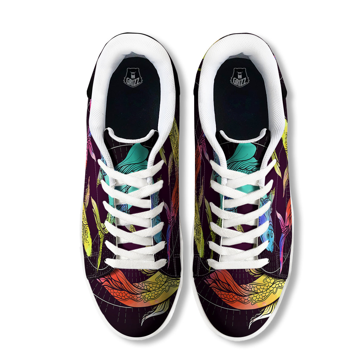 Pisces Sign Colorful Print White Low Top Sneakers-grizzshop