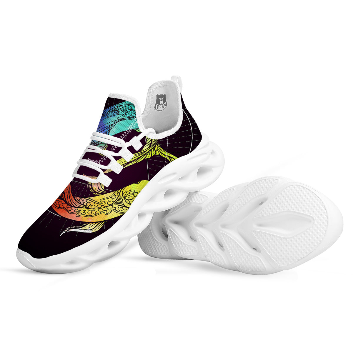 Pisces Sign Colorful Print White Running Shoes-grizzshop
