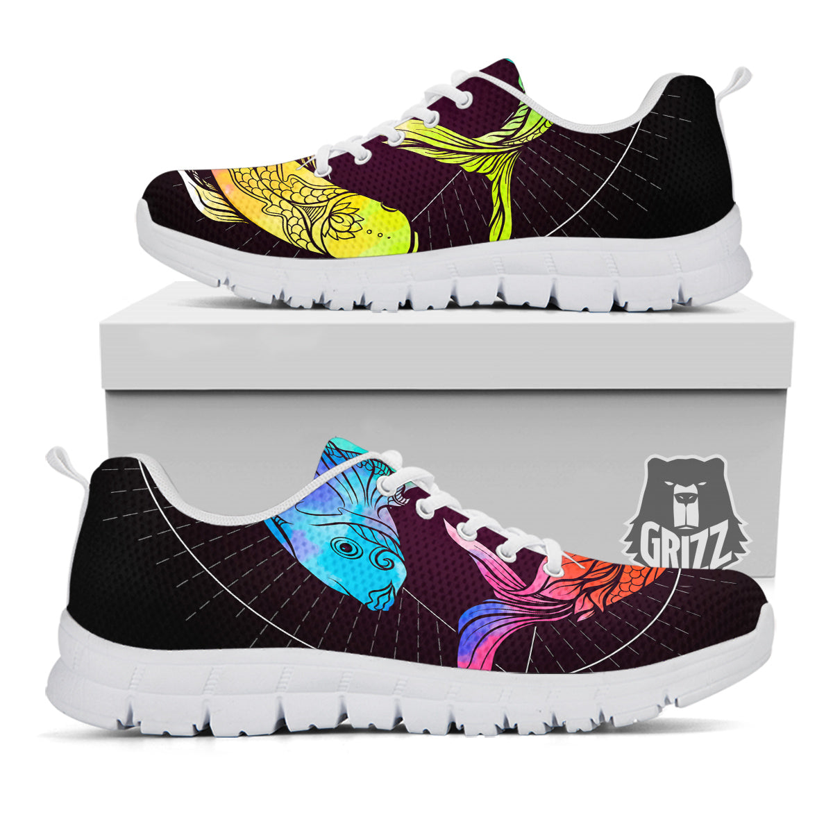 Pisces Sign Colorful Print White Sneaker-grizzshop