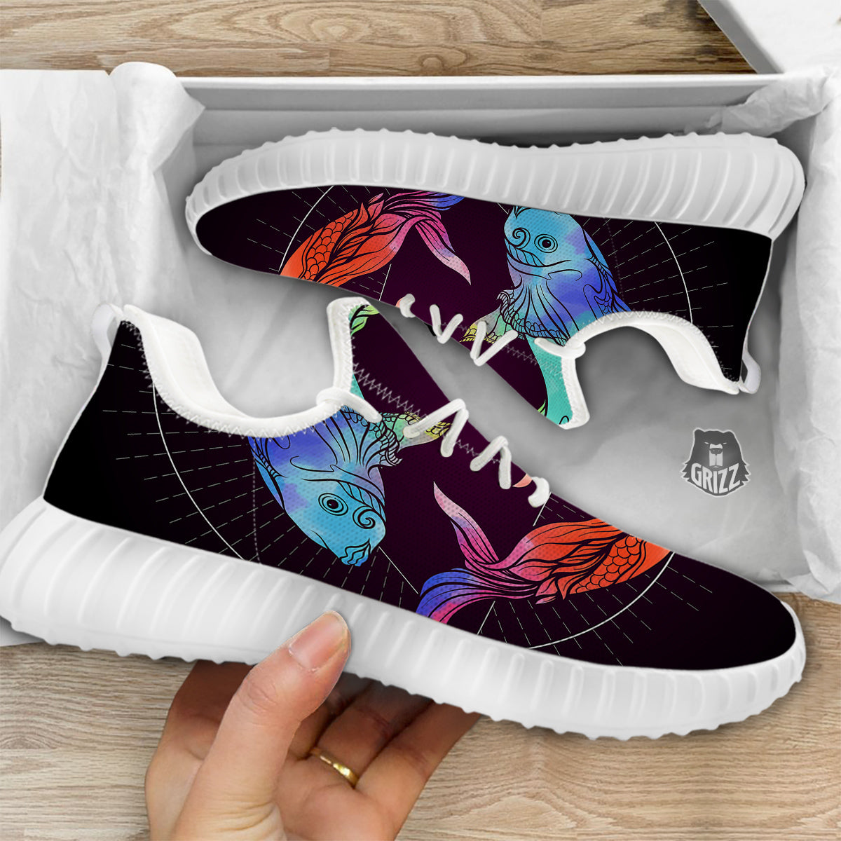 Pisces Sign Colorful Print White Walking Shoes-grizzshop