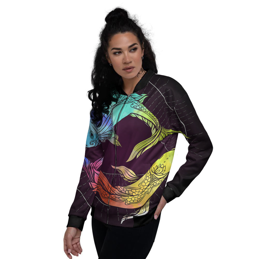 Pisces Sign Colorful Print Women's Bomber Jacket-grizzshop