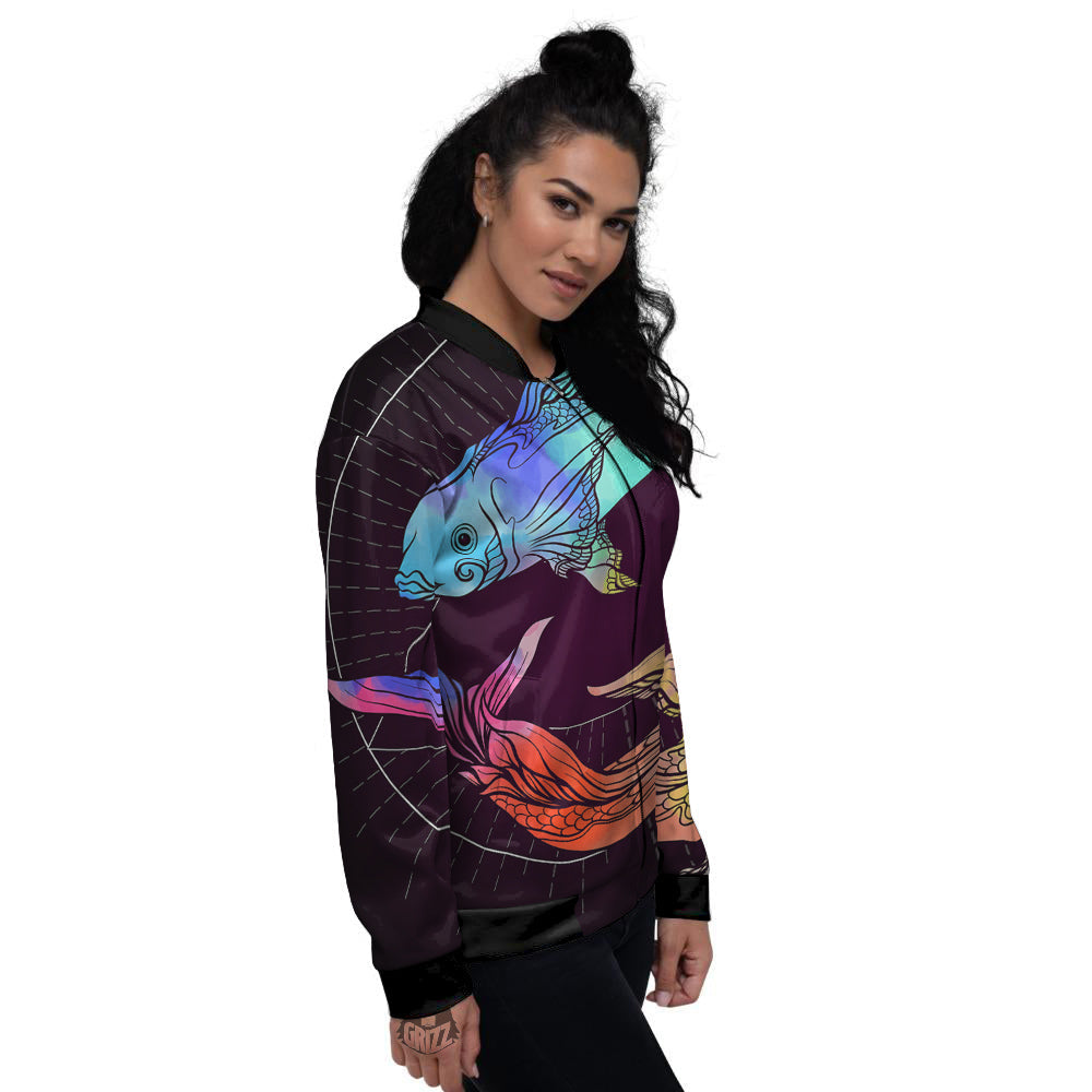 Pisces Sign Colorful Print Women's Bomber Jacket-grizzshop