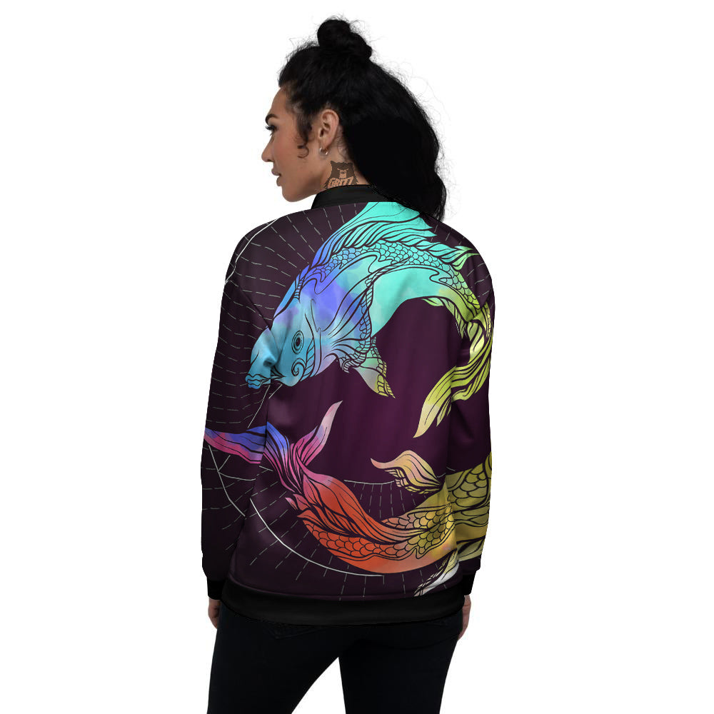 Pisces Sign Colorful Print Women's Bomber Jacket-grizzshop